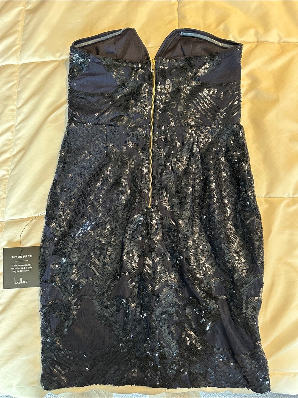 Lulu's Navy Blue Sequin Strapless Mini Dress - Picture 3 of 3